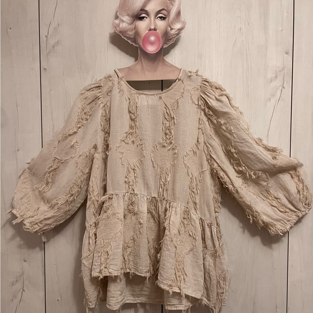 Zara Khaki Fringe Babydoll Top